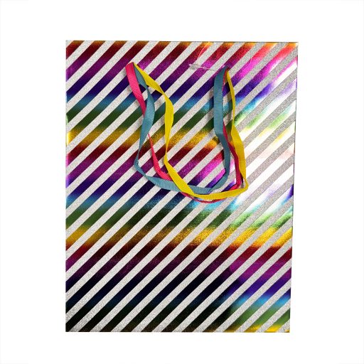Színes Striped csillámos papír ajándéktasak, ajándékzacskó 18x10x23 cm