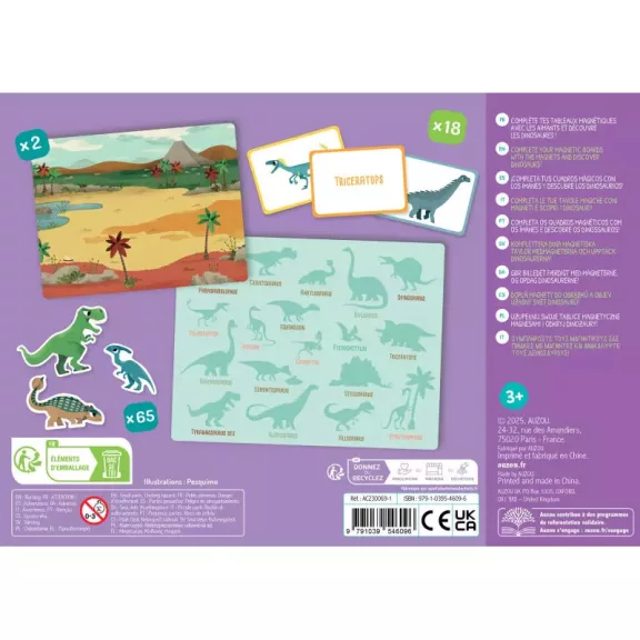 Mágneses készségfejlesztő doboz, Dinoszauruszok Auzou