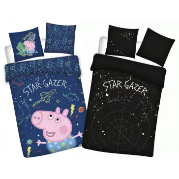   Peppa malac Star-gazer Sötétben világító gyerek, ovis ágyneműhuzat 100x135cm, 40x60cm