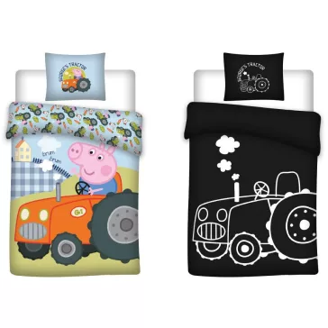   Peppa malac George's Tractor sötétben világító gyerek, ovis ágyneműhuzat 100x135cm, 40x60cm
