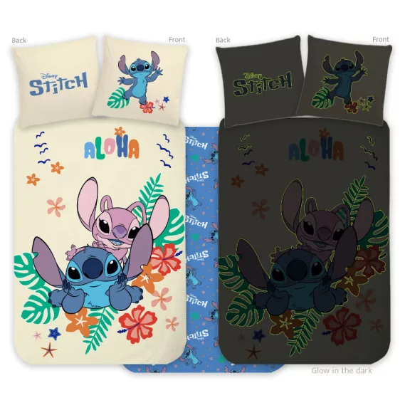 Disney Lilo és Stitch, A csillagkutya Aloha sötétben világító gyerek, ovis ágyneműhuzat 100x135cm, 40x60cm Disney Lilo és Stitch, A csillagkutya Aloha sötétben világító gyerek, ovis ágyneműhuzat 100x135cm, 40x60cm