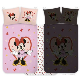   Disney Minnie Heart sötétben világító gyerek, ovis ágyneműhuzat 100x135cm, 40x60cm