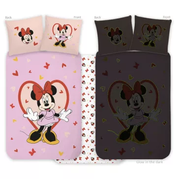   Disney Minnie Heart sötétben világító gyerek, ovis ágyneműhuzat 100x135cm, 40x60cm