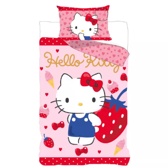 Hello Kitty Strawberry ágyneműhuzat 140×200cm, 70×90 cm Hello Kitty Strawberry ágyneműhuzat 140×200cm, 70×90 cm