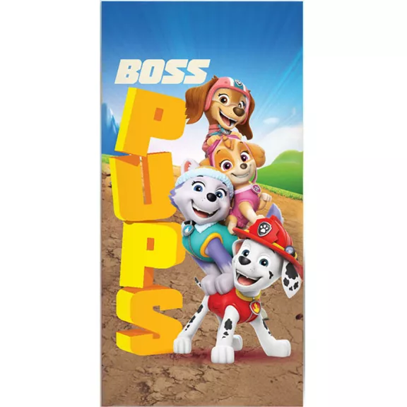 Mancs Őrjárat Boss Pups fürdőlepedő, strand törölköző 70x140cm Mancs Őrjárat Boss Pups fürdőlepedő, strand törölköző 70x140cm