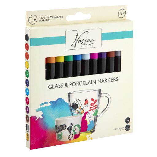 Színes Nassau üveg és porcelánfestő filctoll 12 db-os