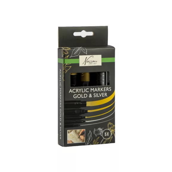 Színes Nassau Gold&Silver akril filctoll szett 5 db-os Színes Nassau Gold&Silver akril filctoll szett 5 db-os