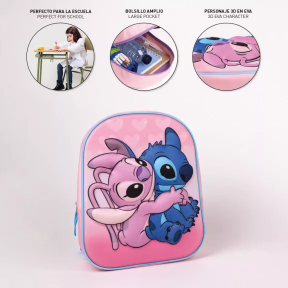 Disney Lilo és Stitch, A csillagkutya Pink Hug 3D hátizsák, táska 31 cm