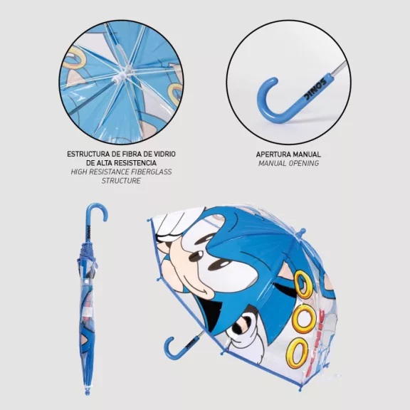 Sonic a sündisznó Ring gyerek átlátszó esernyő Ø71 cm