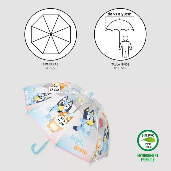 Bluey Bingo gyerek átlátszó esernyő Ø71 cm