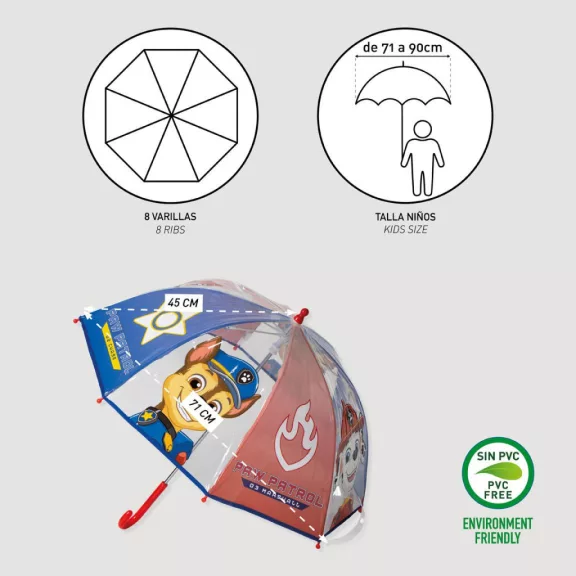 Mancs Őrjárat Elements gyerek átlátszó esernyő Ø71 cm