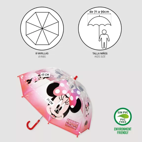 Disney Minnie Cheerful gyerek átlátszó esernyő Ø71 cm