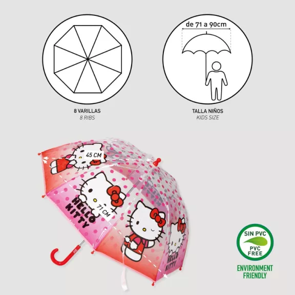 Hello Kitty Dots gyerek átlátszó esernyő Ø71 cm