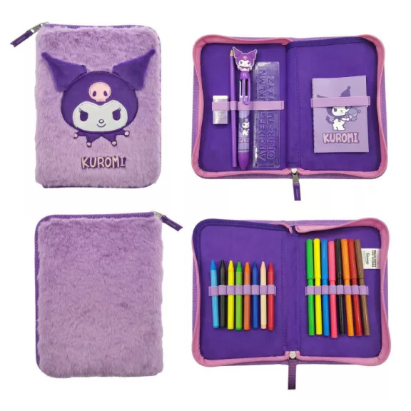 Hello Kitty Kuromi Purple plüss tolltartó töltött 2 emeletes Hello Kitty Kuromi Purple plüss tolltartó töltött 2 emeletes