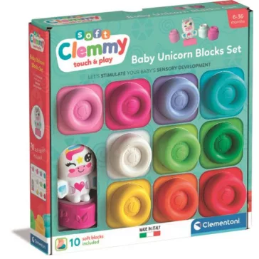   Színes Clemmy Unicorn puha építőkocka szett 10 db-os figurával Clementoni