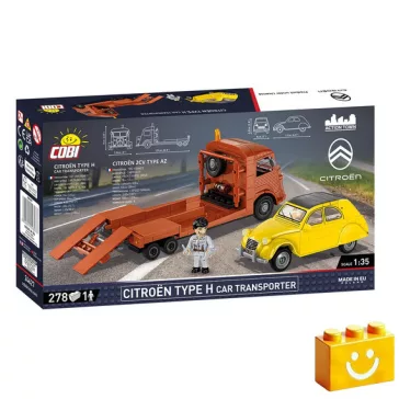   COBI 24627 - Citroën Type H autószállító és 2CV Type AZ - klasszikus francia járműszett - 100% kompatibilis minden más kedvelt márkával