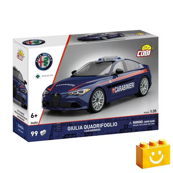 COBI 24654 - Alfa Romeo Giulia Quadrifoglio Carabinieri - olasz rendőrségi sportlimuzin modell - 100% kompatibilis minden más kedvelt márkával COBI 24654 - Alfa Romeo Giulia Quadrifoglio Carabinieri - olasz rendőrségi sportlimuzin modell - 100% kompatibilis minden más kedvelt márkával
