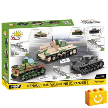   COBI 2740 - Valentine IX / Panzer I / Renault R35 - 3 az 1-ben történelmi tank készlet - 100% kompatibilis minden más kedvelt márkával