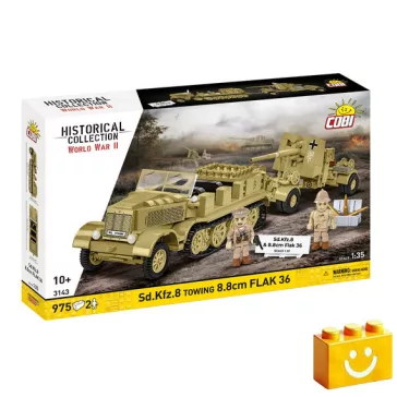   COBI 3143 - Sd.Kfz. 8 és 8,8 cm Flak 36 (DAK) - német féllánctalpas vontató és légvédelmi ágyú készlet - 100% kompatibilis minden más kedvelt márkával
