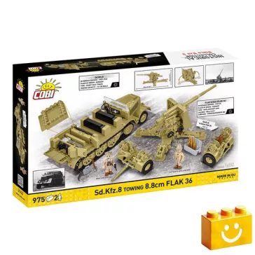   COBI 3143 - Sd.Kfz. 8 és 8,8 cm Flak 36 (DAK) - német féllánctalpas vontató és légvédelmi ágyú készlet - 100% kompatibilis minden más kedvelt márkával