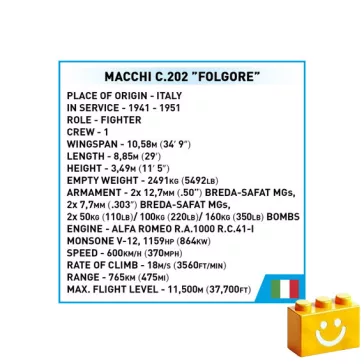  COBI 5760 – Macchi MC.202 Folgore – olasz vadászrepülőgép építőjáték – 100% kompatibilis minden más kedvelt márkával