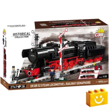   COBI 6287 - DR BR 52 gőzmozdony és vasúti szemafor építőjáték – 100% kompatibilis minden más kedvelt márkával