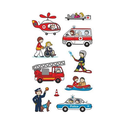 Matrica, papír,  3 ív, 76x120 mm, AVERY ZWECKFORM, "Z-Design No.54137", mentősök, rendőrök, tűzoltók