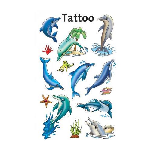 Matrica, tetoválás, 1 ív, 76x120 mm, AVERY ZWECKFORM, "Z-Design No.56439", delfinek tengeri csillagokkal