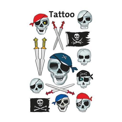 Matrica, tetoválás, 1 ív, 76x120 mm, AVERY ZWECKFORM, "Z-Design No.56632", kalóz halálfejek kardokkal