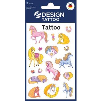   Matrica, tetoválás, 1 ív, 76x120 mm, AVERY ZWECKFORM, "Z-Design No.56681", csillámos lovak