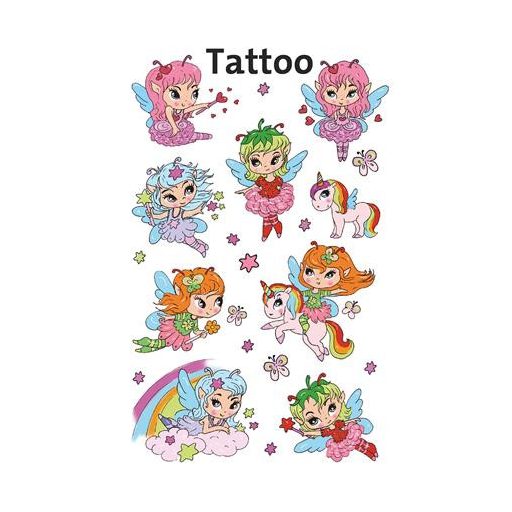 Matrica, tetoválás, 1 ív, 76x120 mm, AVERY ZWECKFORM, "Z-Design No.56768",  tündérlányok és unikornisok