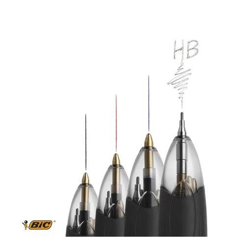 Golyóstoll, háromszínű, nyomósirónnal egyben, BIC "4 Colours" + grafitbél