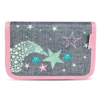   Tolltartó, klapnis, cipzáras, BELMIL "Shine Bright", szürke-rózsaszín, csillagok