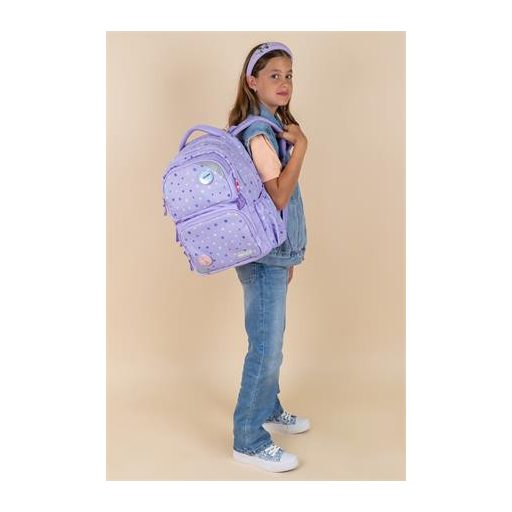 Iskolatáska, cipzáras, BELMIL "Maxi Pack Purple Dots", lila pöttyös