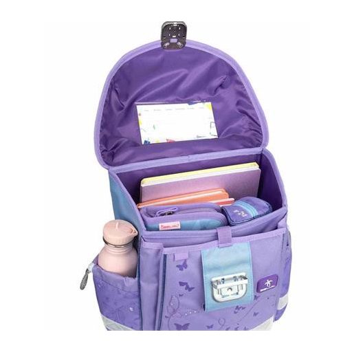 Iskolatáska, fémcsat, BELMIL "Classy Purple Blue Butterfly", pillangó