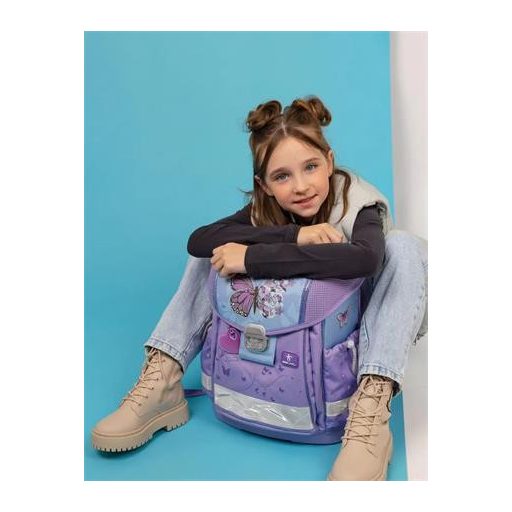 Iskolatáska, fémcsat, BELMIL "Classy Purple Blue Butterfly", pillangó