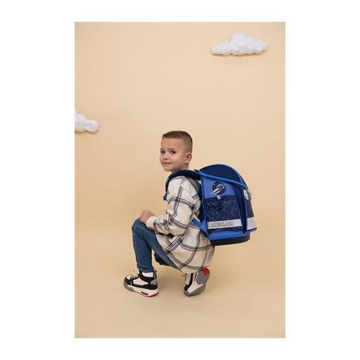 Iskolatáska, fémcsat, BELMIL "Classy Navy Blue Tech", robot