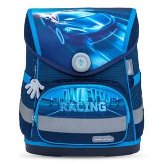   Iskolatáska, mágneszárral, BELMIL "Compact Racing Blue Neon", versenyautó