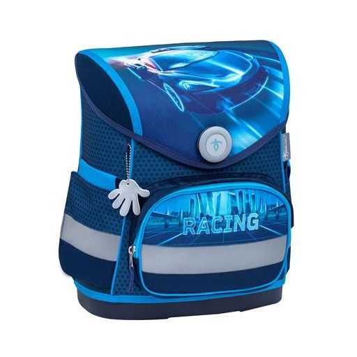 Iskolatáska, mágneszárral, BELMIL "Compact Racing Blue Neon", versenyautó