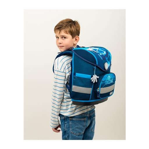 Iskolatáska, mágneszárral, BELMIL "Compact Racing Blue Neon", versenyautó