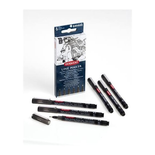 Tűfilc szett, 0,05/0,1/0,2/ 0,3/0,5/0,8 mm, DERWENT "Line Marker", fekete