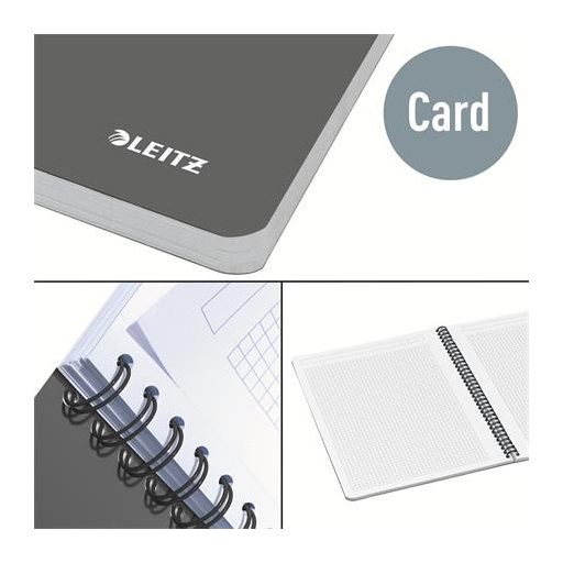 Spirálfüzet, A5, kockás, 90 lap, laminált karton borító, LEITZ "Office", szürke-zöld