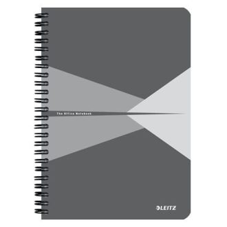   Spirálfüzet, A5, kockás, 90 lap, laminált karton borító, LEITZ "Office", szürke