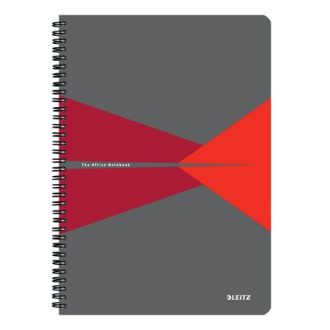   Spirálfüzet, A4, vonalas, 90 lap, PP borító, LEITZ "Office", szürke-piros