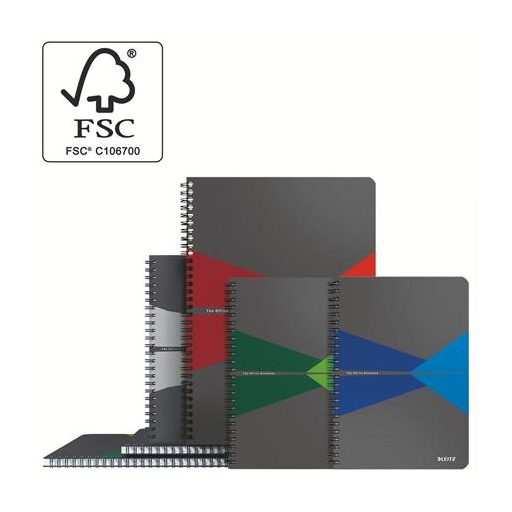 Spirálfüzet, A4, vonalas, 90 lap, PP borító, LEITZ "Office", szürke-kék