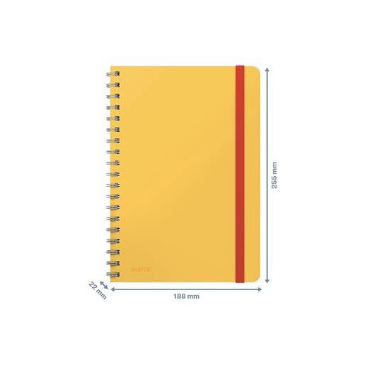 Spirálfüzet, B5, vonalas, 80 lap, LEITZ, "Cosy Soft Touch", melegsárga