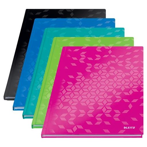 Beíró, A4, vonalas, 80 lap, keményfedeles, LEITZ "Wow", rózsaszín