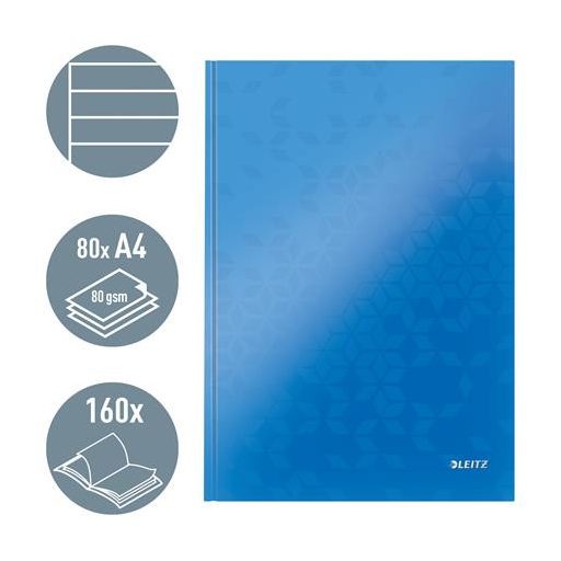 Beíró, A4, vonalas, 80 lap, keményfedeles, LEITZ "Wow", kék