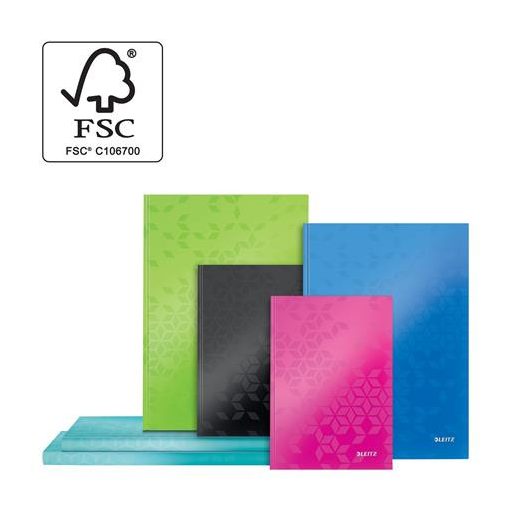 Beíró, A4, vonalas, 80 lap, keményfedeles, LEITZ "Wow", zöld