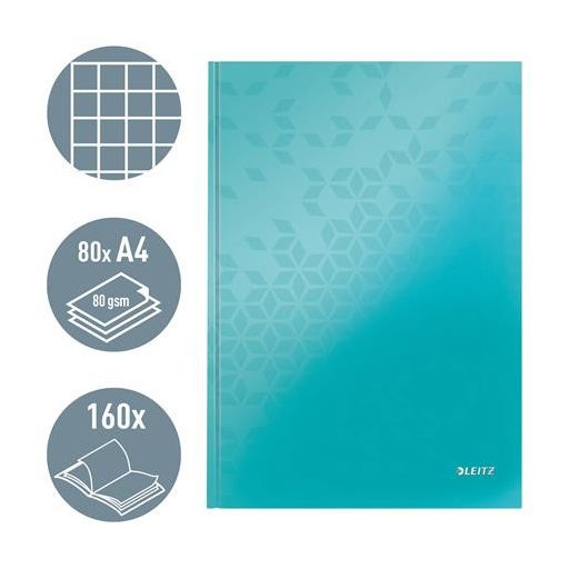Beíró, A4, kockás, 80 lap, keményfedeles, LEITZ "Wow", jégkék